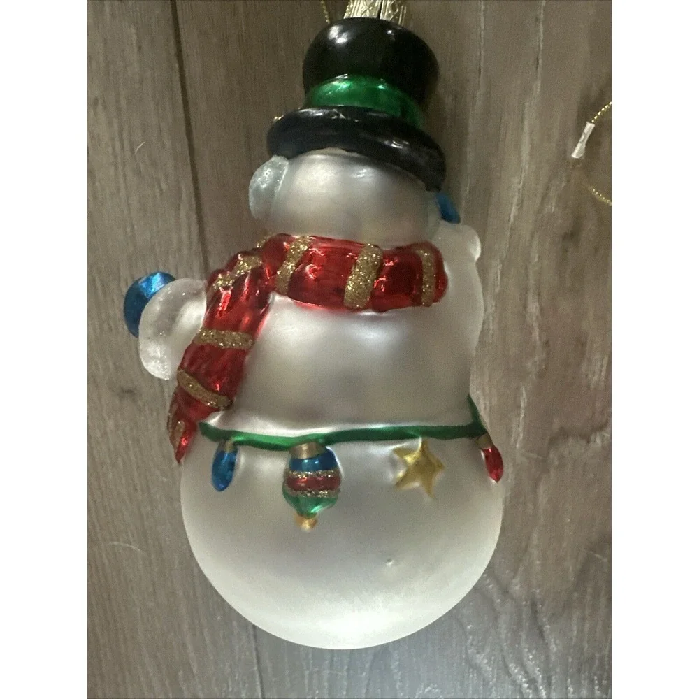Santa Claus With A Bag Of Toys & Snowman Blown Glass Christmas Tree Ornament 5